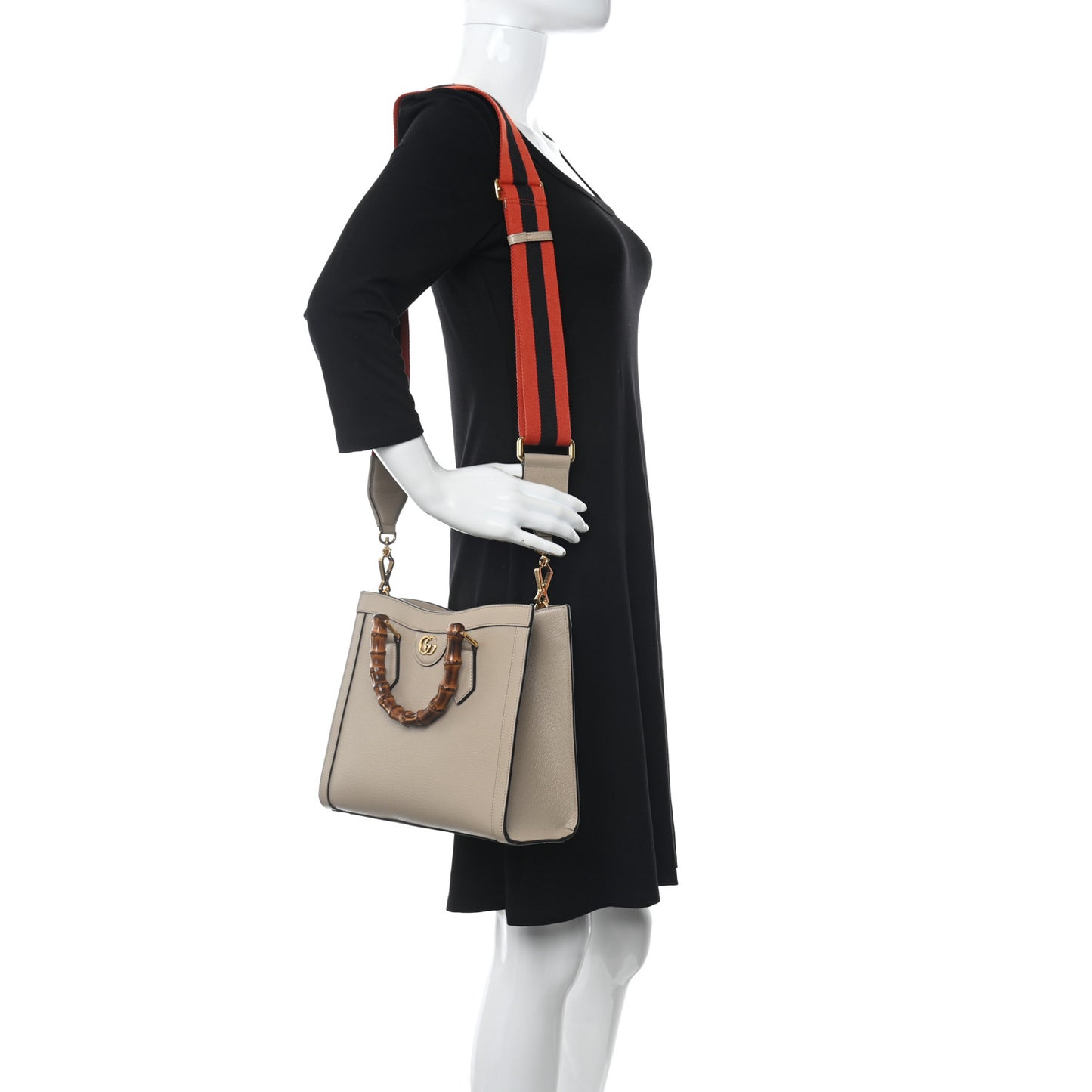 Textured Dollar Calfskin Web Small Diana Tote Bag Oatmeal Vintage Green