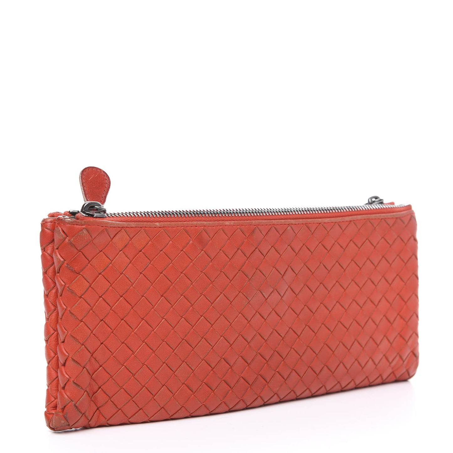 Nappa Intrecciato Double Zip Clutch Geranium