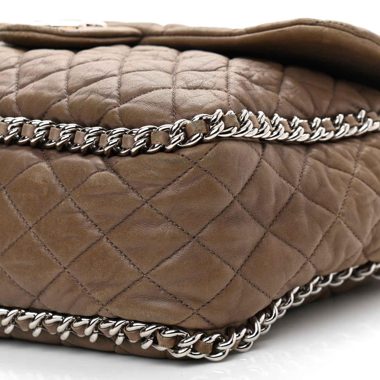 Washed Lambskin Quilted Maxi Chain Around Flap Taupe