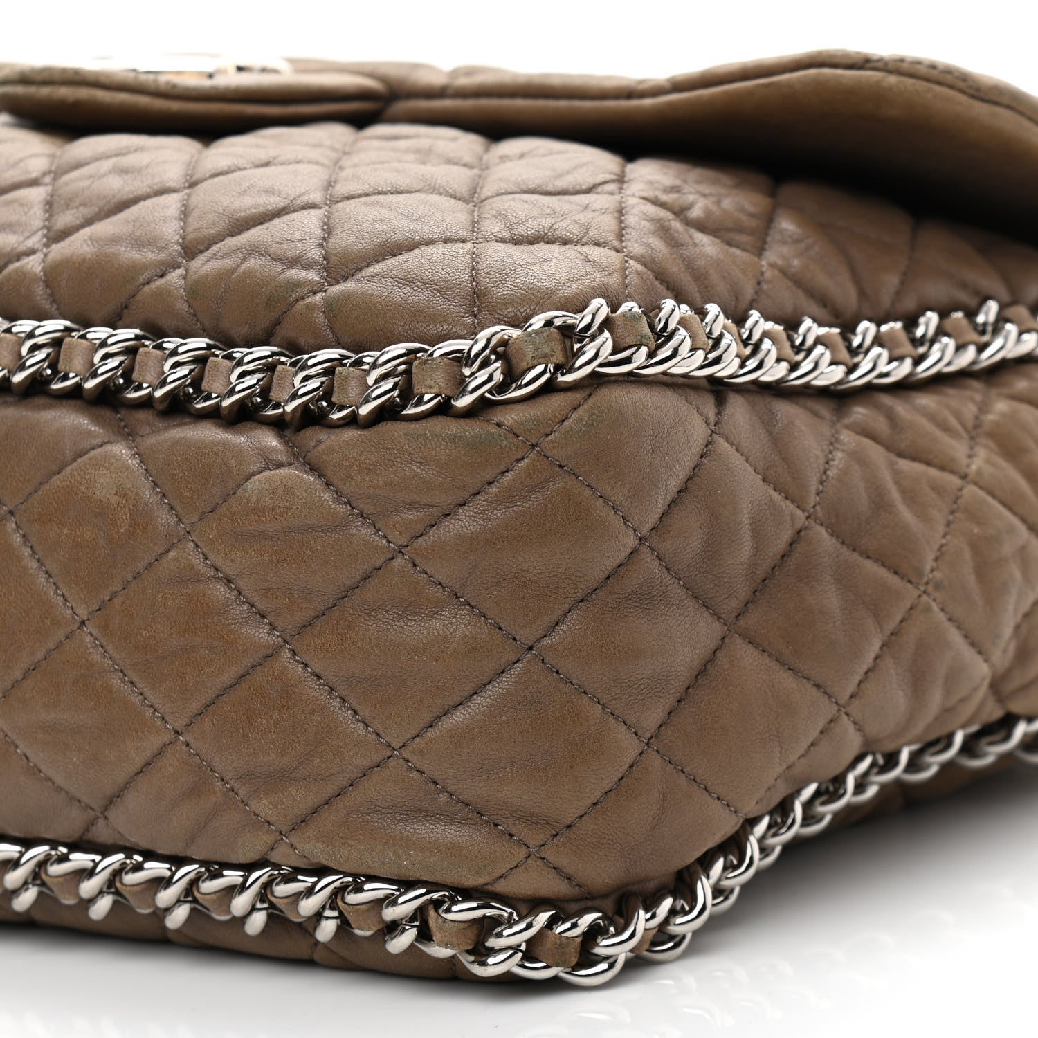 Chanel Washed Lambskin Quilted Maxi Chain Around Flap Taupe 9 of 11