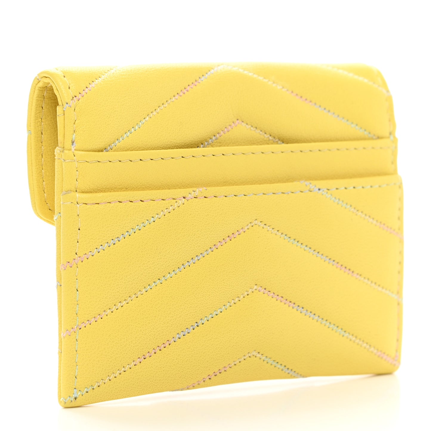 Lambskin Chevron Quilted Card Holder Yellow