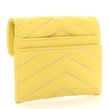 Chanel Lambskin Chevron Quilted Card Holder Yellow 3 of 9