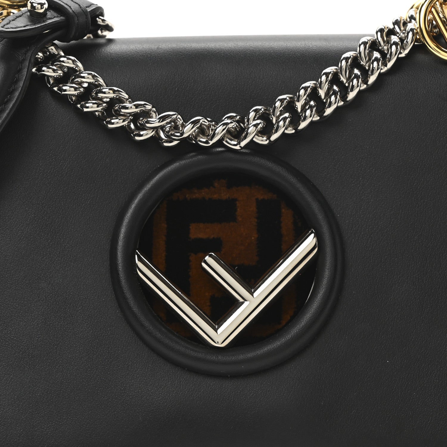 Fendi Vitello Century Velvet F is Fendi FF Small Kan I Shoulder Bag Black Tobacco 7 of 9