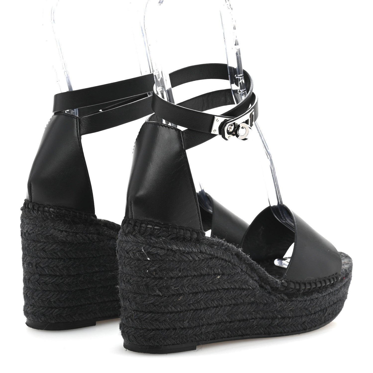Hermes Calfskin Tipoli Espadrille Wedges 38 Black 5 of 14