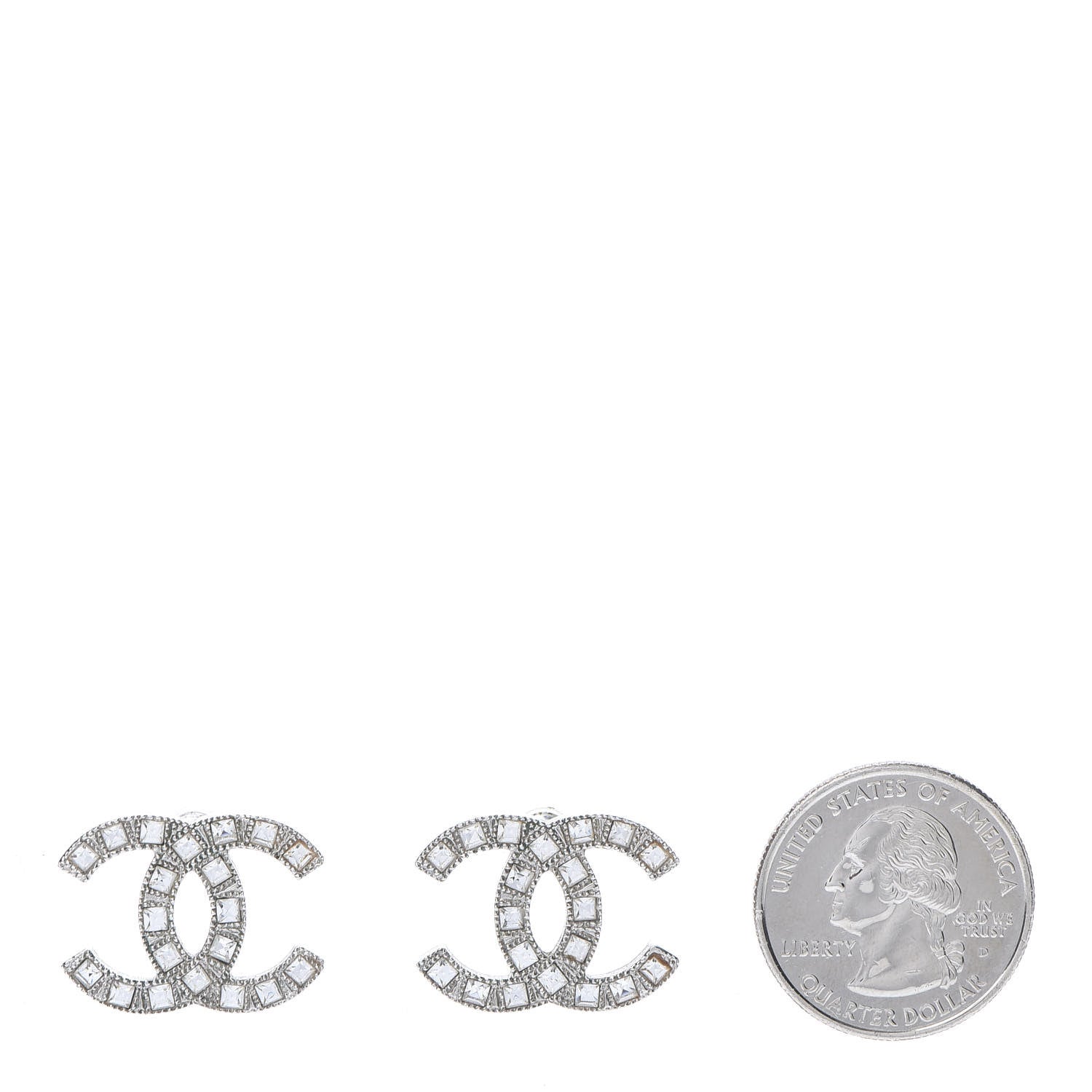 Chanel Baguette Crystal CC Earrings Silver 2 of 5