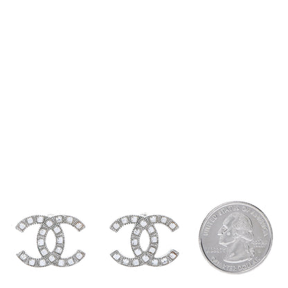 Chanel Baguette Crystal CC Earrings Silver 2 of 5