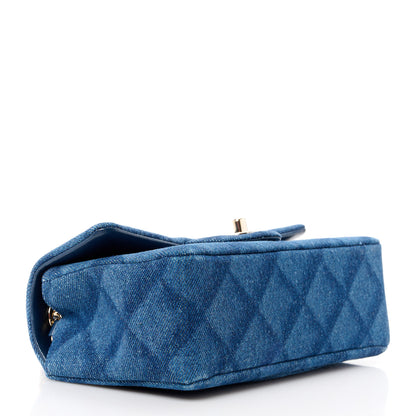 Chanel Printed Denim Quilted Mini Rectangular Flap Dark Blue 4 of 11
