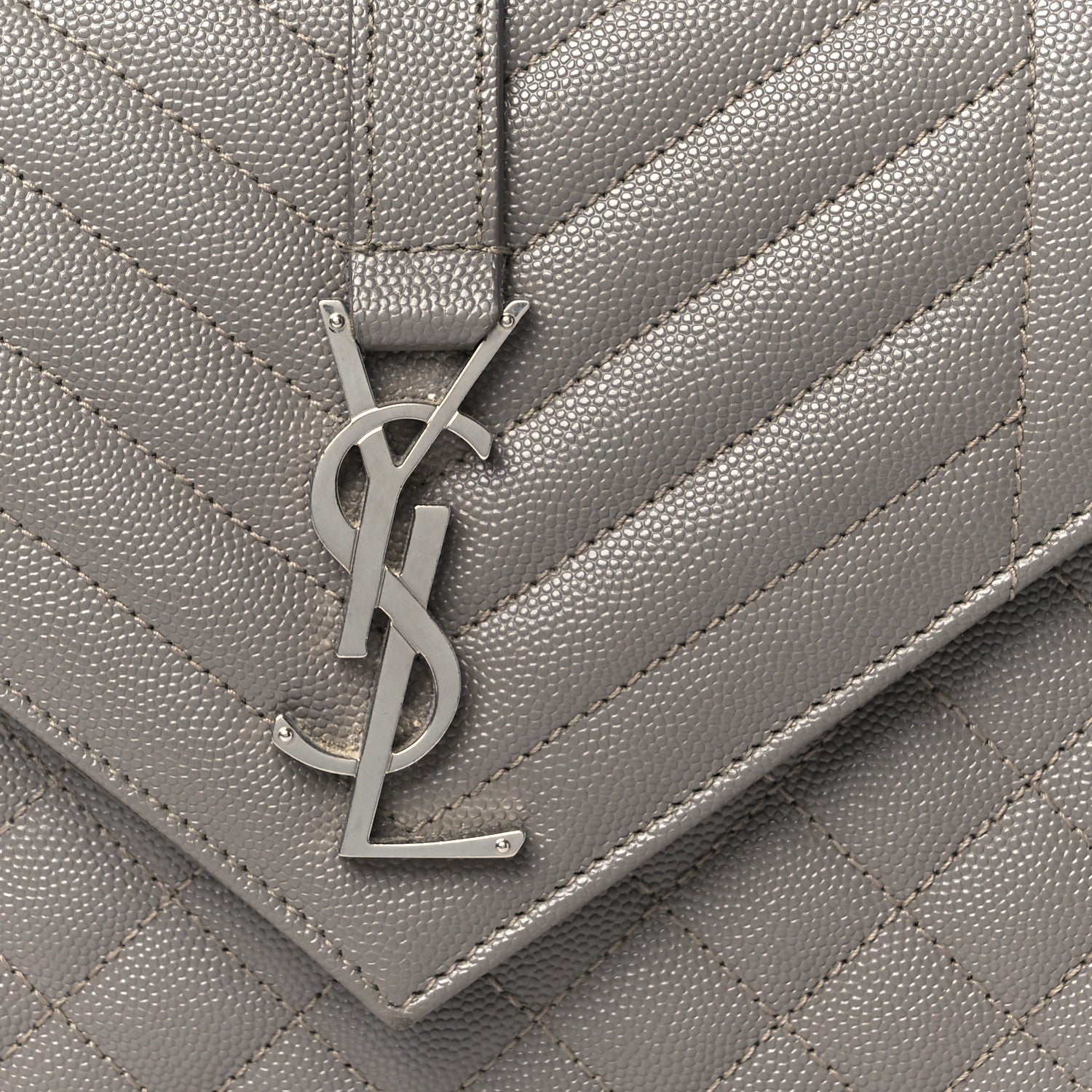 Saint Laurent Grain De Poudre Textured Mixed Matelasse Medium Triquilt Monogram Satchel Fog 9 of 11