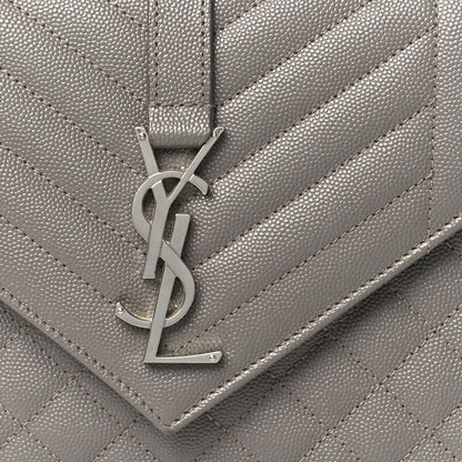 Saint Laurent Grain De Poudre Textured Mixed Matelasse Medium Triquilt Monogram Satchel Fog 9 of 11