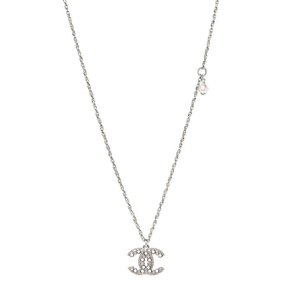 Chanel Pearl Crystal CC Pendant Necklace Silver 1 of 5