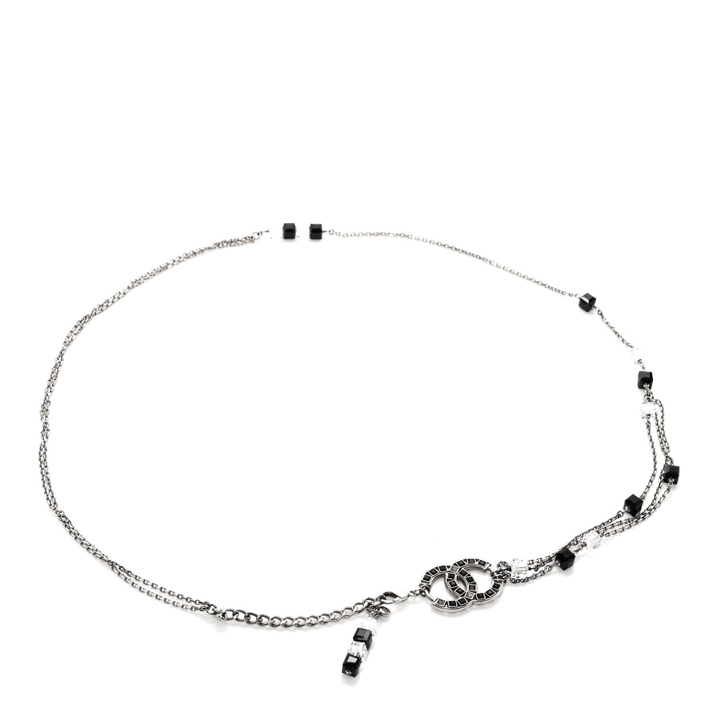 Metal Crystal CC Chain Belt Silver Black