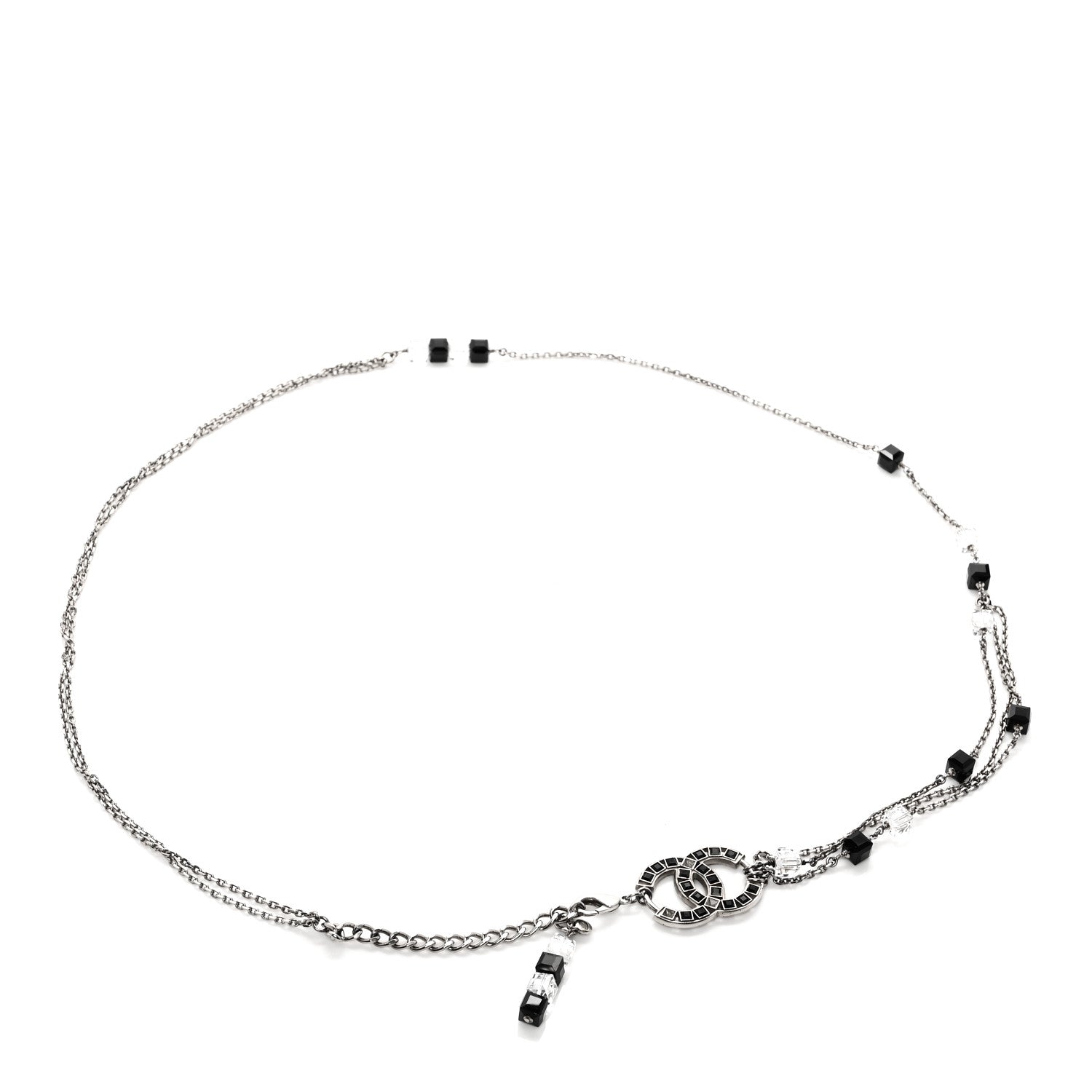 Chanel Metal Crystal CC Chain Belt Silver Black 1 of 4