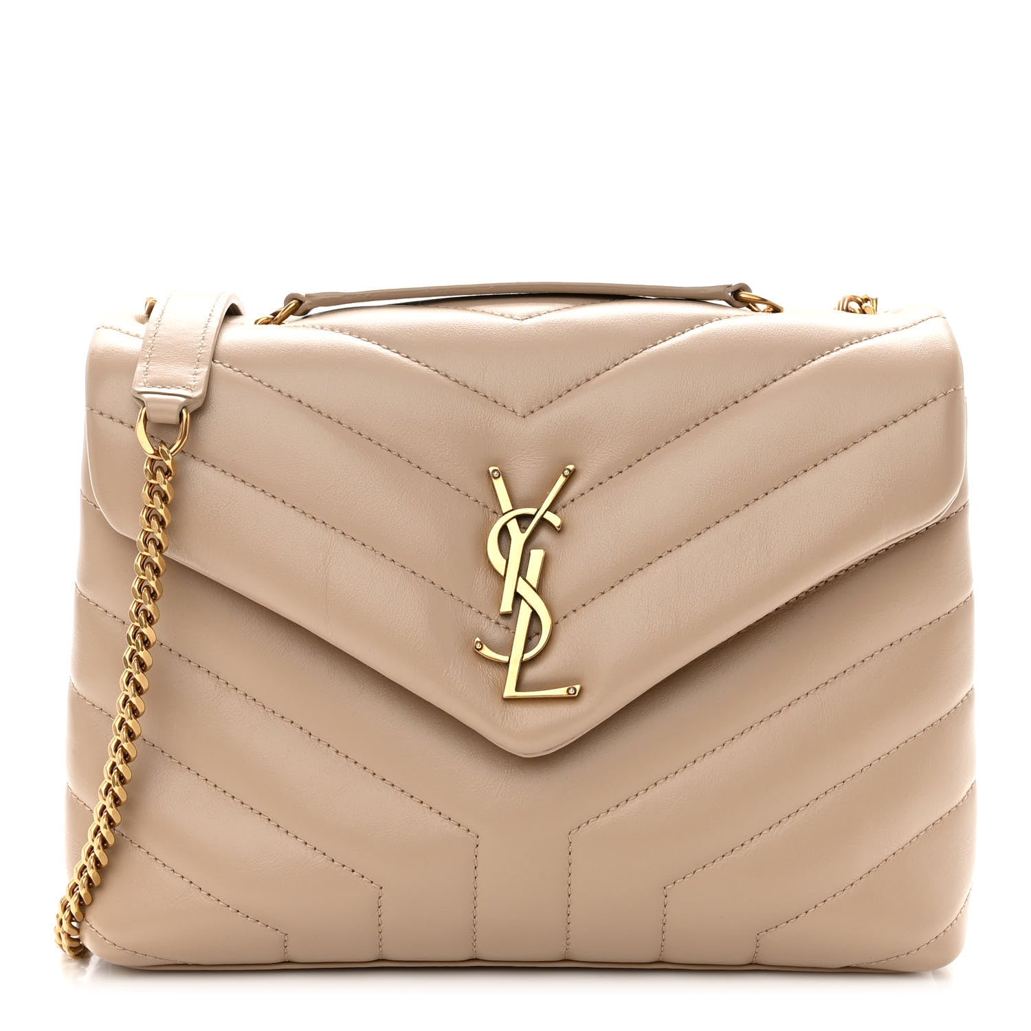 Saint Laurent Calfskin Y Quilted Monogram Small Loulou Chain Satchel Dark Beige 1 of 7