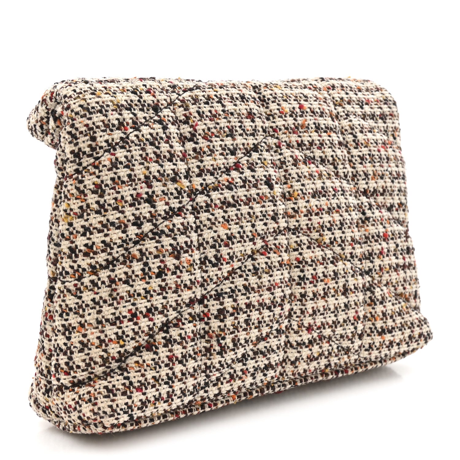 Saint Laurent Tweed Quilted Loulou Puffer Monogram Pouch Clutch Beige Umber Multicolor 4 of 10