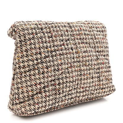 Saint Laurent Tweed Quilted Loulou Puffer Monogram Pouch Clutch Beige Umber Multicolor 4 of 10