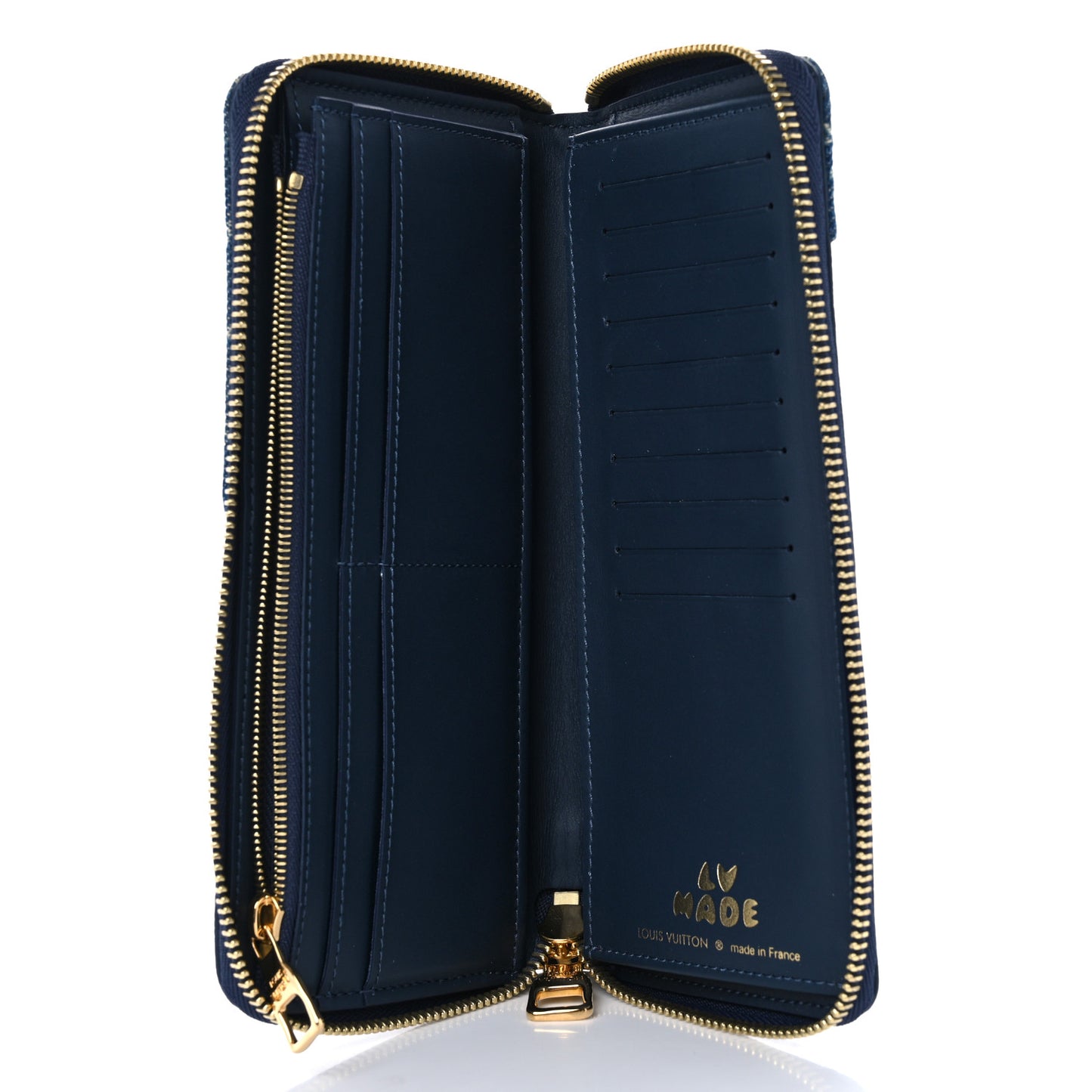 X NIGO Taurillon Monogram Denim Drip Zippy Vertical Wallet Blue