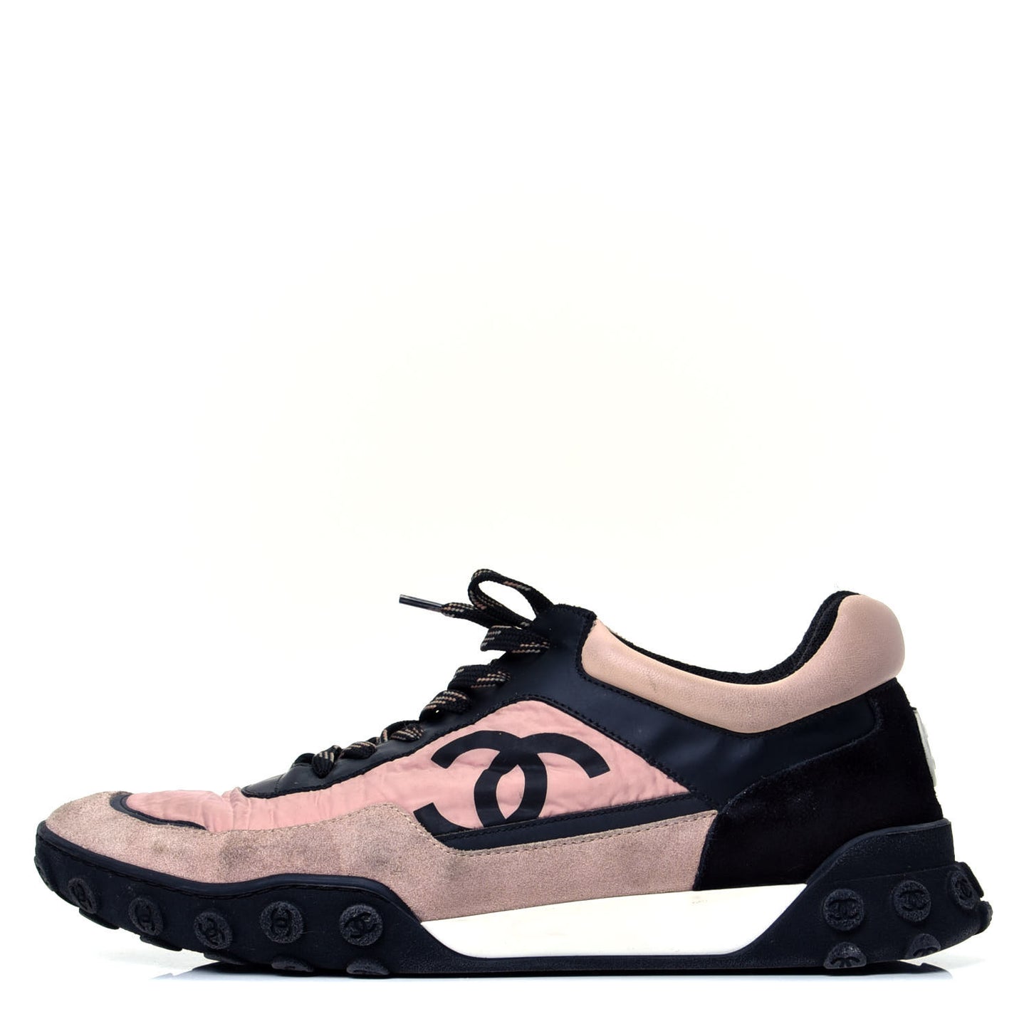 Nylon Calfskin Suede Womens Sneakers 40.5 Pink Black