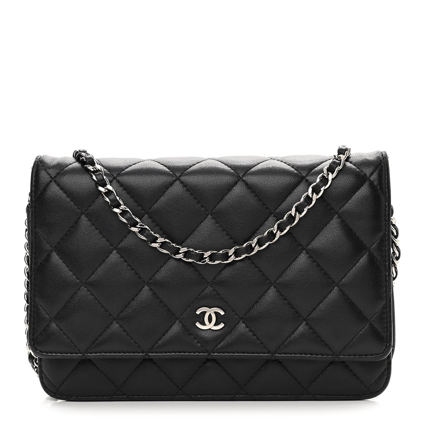Lambskin Quilted Wallet On Chain WOC Black