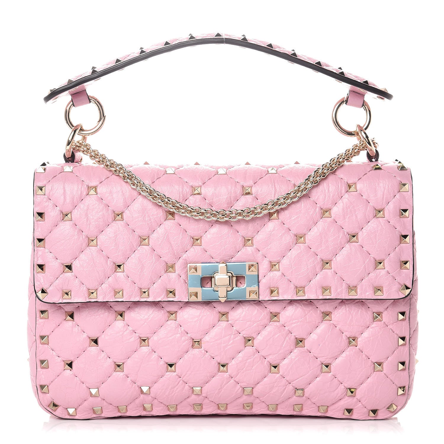 Valentino Garavani Craquele Nappa Medium Rockstud Spike Shoulder Bag Pink 1 of 11