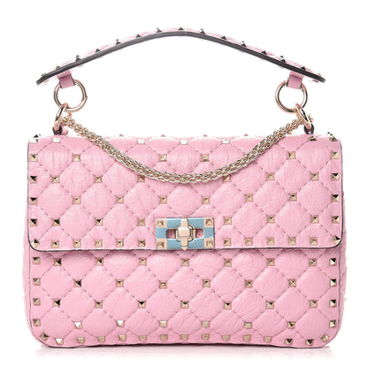 Valentino Garavani Craquele Nappa Medium Rockstud Spike Shoulder Bag Pink 1 of 11