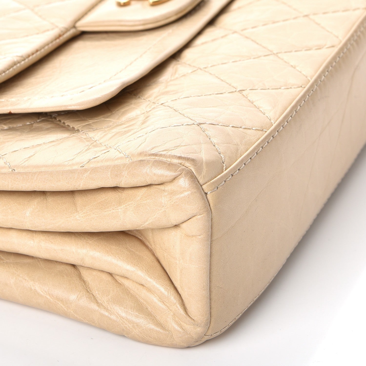 Chanel Aged Calfskin Quilted Accordion Double Flap Beige 11 of 14