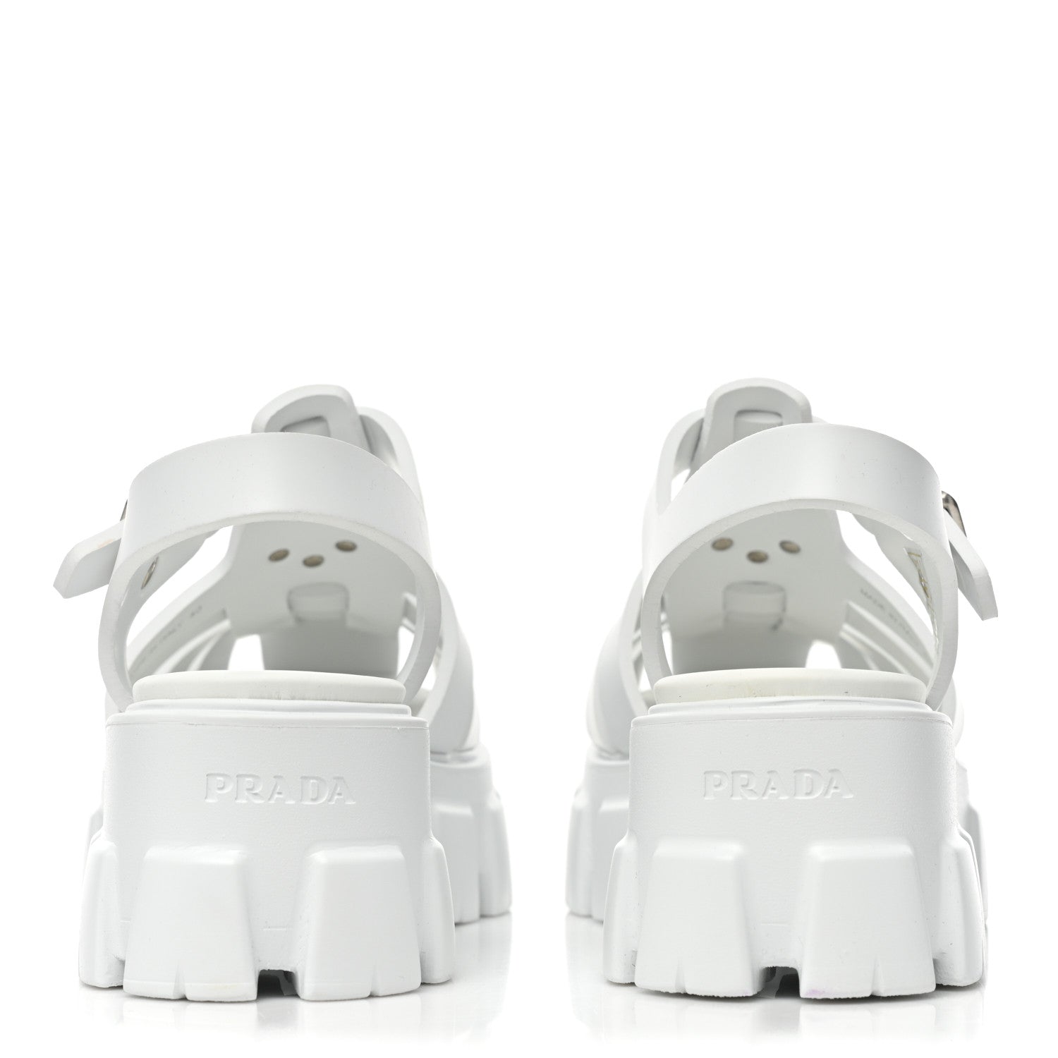 Prada Foam Rubber Metal Triangle Logo Monolith 55mm Cage Sandals 40 White 4 of 10