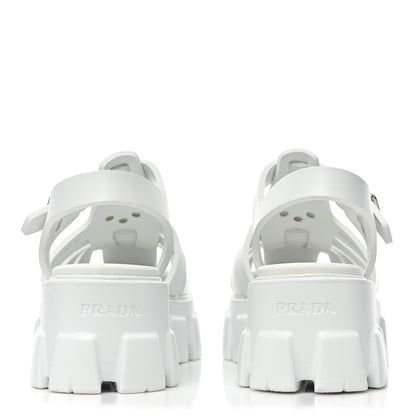 Prada Foam Rubber Metal Triangle Logo Monolith 55mm Cage Sandals 40 White 4 of 10