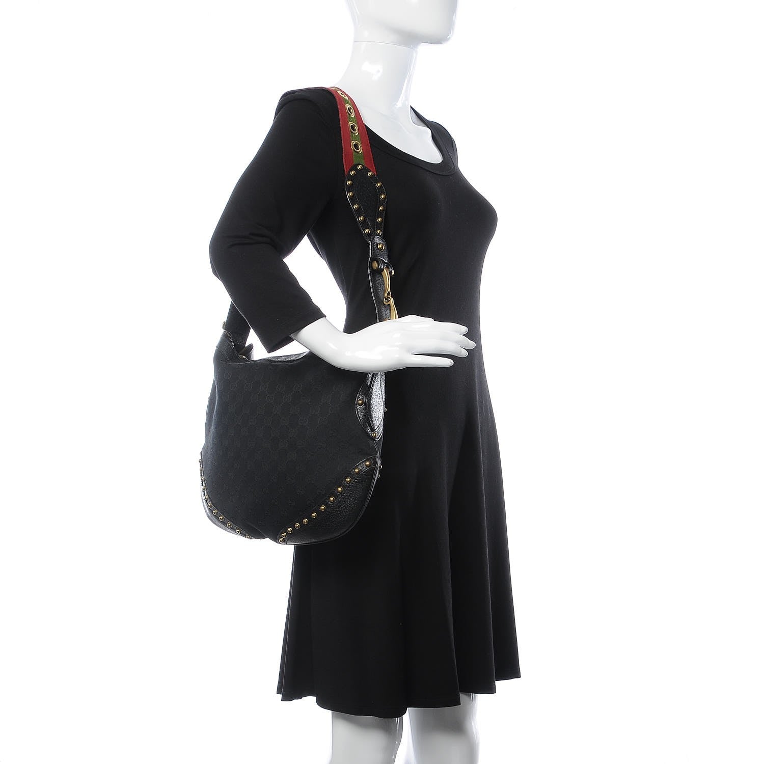 Gucci Monogram Pelham Studded Shoulder Bag Black 2 of 10