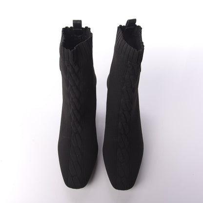 Hermes Knit Calfskin Volver Ankle Boots 37 Black 6 of 10