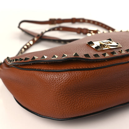 Valentino Garavani Pebbled Calfskin Rockstud Saddle Bag Saddle Brown 7 of 9