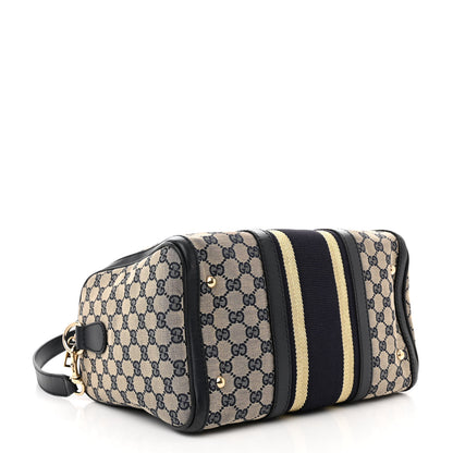 Gucci Monogram Vintage Web Medium Boston Gold Navy 4 of 11