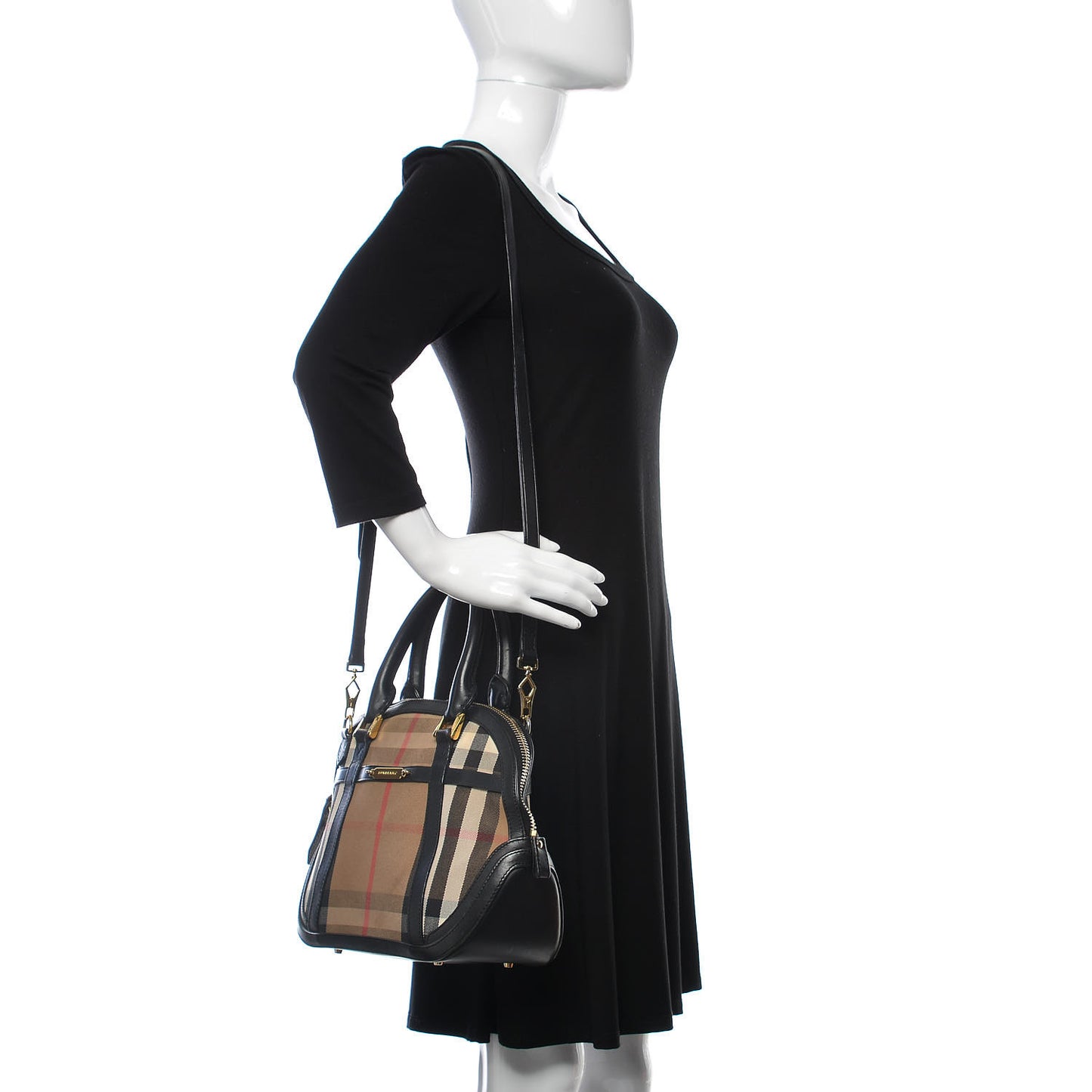 Bridle Calfskin House Check Small Orchard Bowling Bag Black