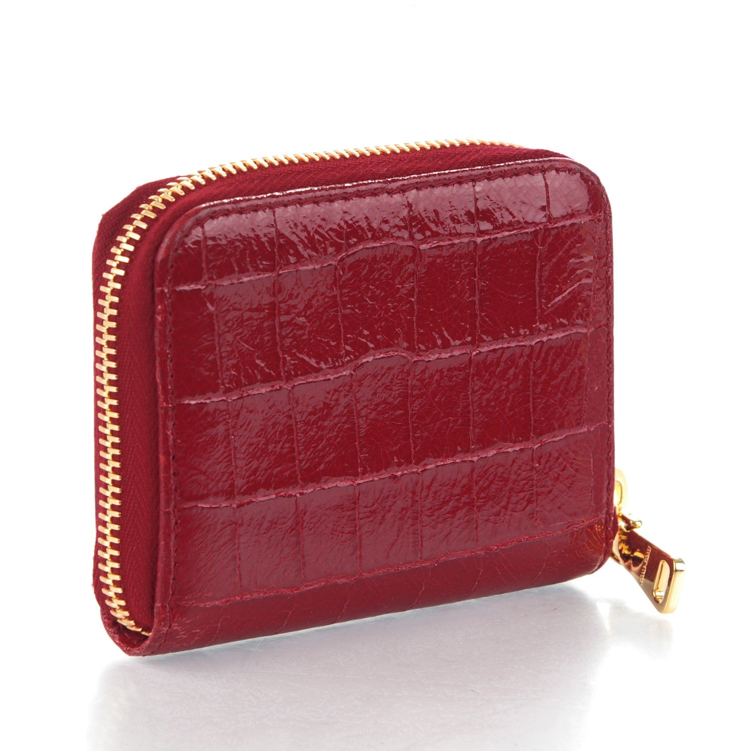 Miu Miu Patent Crocodile Embossed St Cocco Lux Compact Wallet Rubino 3 of 9
