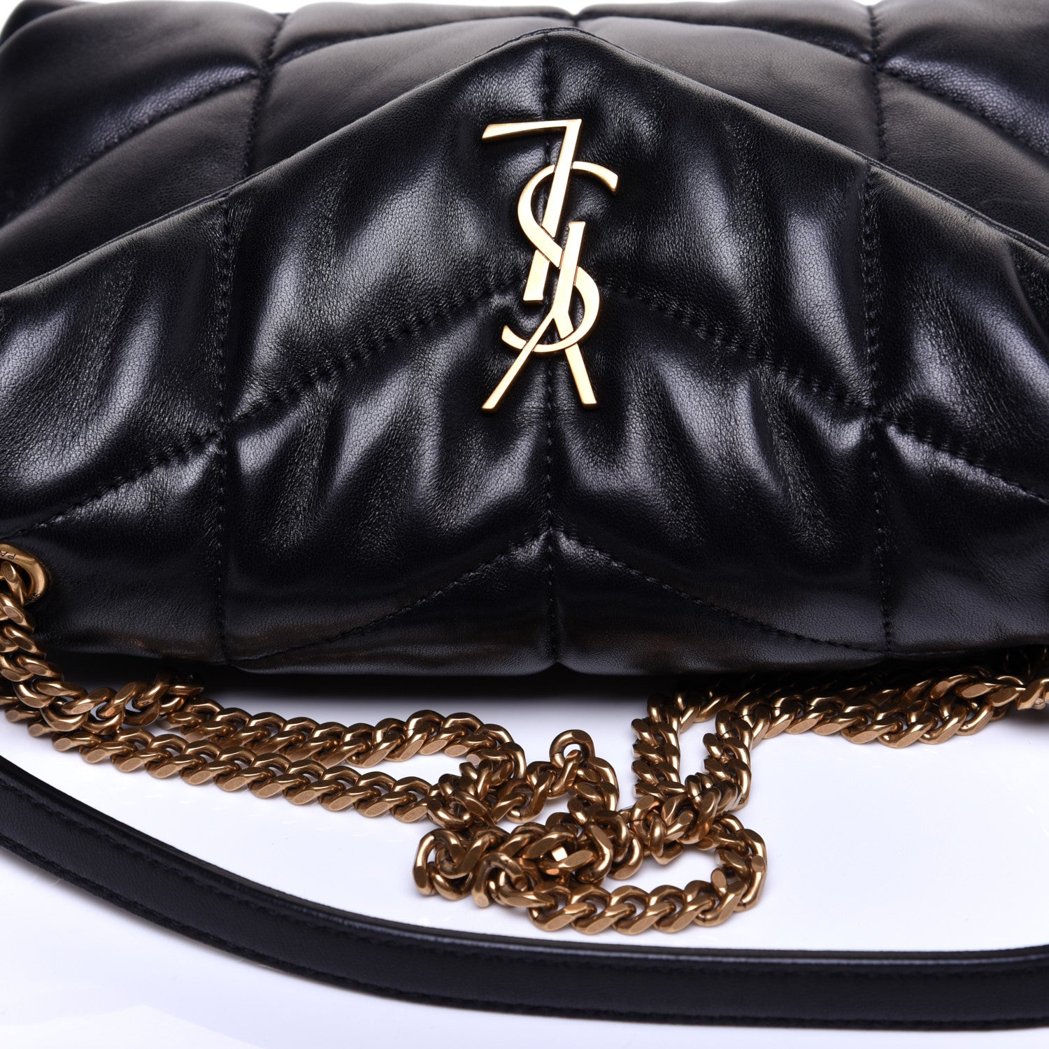 Saint Laurent Lambskin Quilted Toy Loulou Puffer Monogram Chain Satchel Black 12 of 12