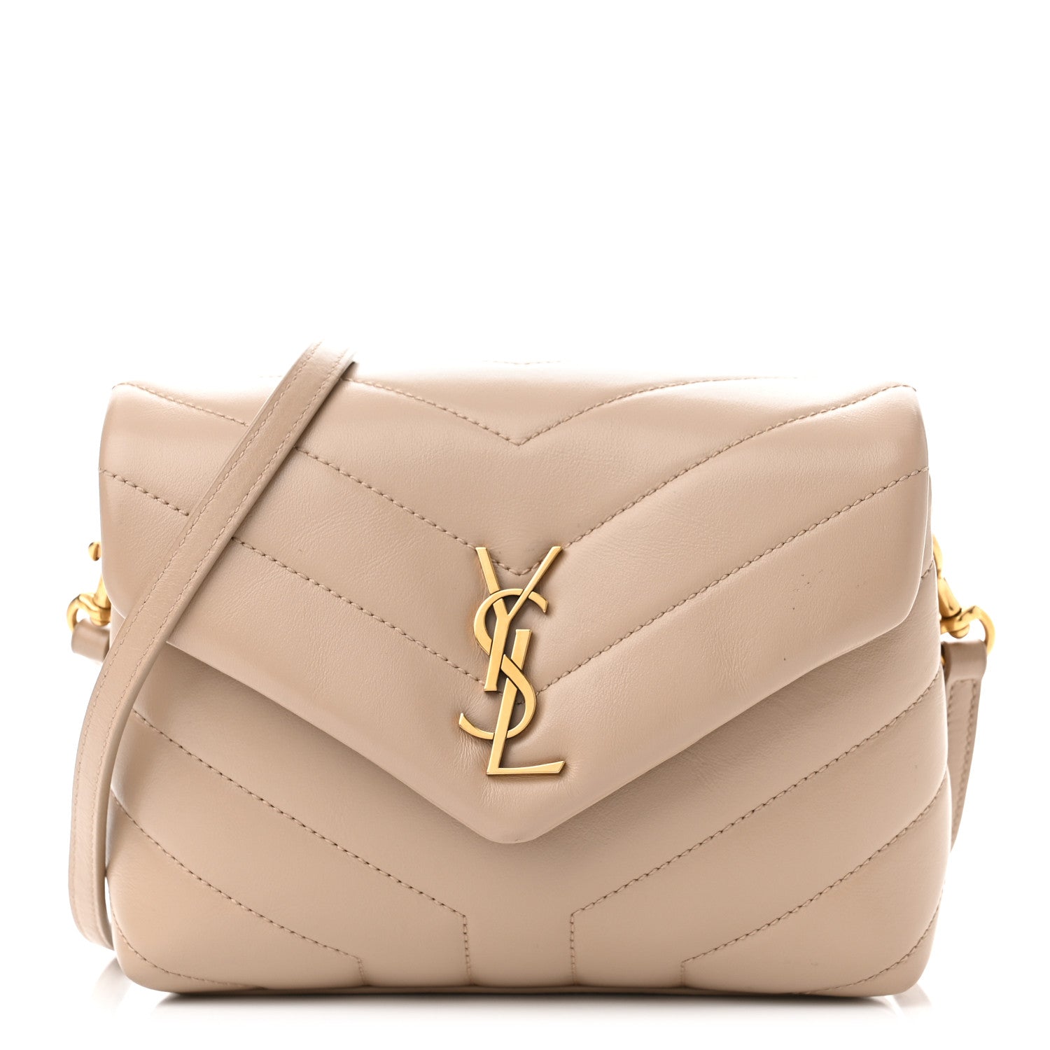 Saint Laurent Calfskin Y Quilted Monogram Toy Loulou Crossbody Bag Latte 1 of 9
