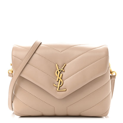 Saint Laurent Calfskin Y Quilted Monogram Toy Loulou Crossbody Bag Latte 1 of 9