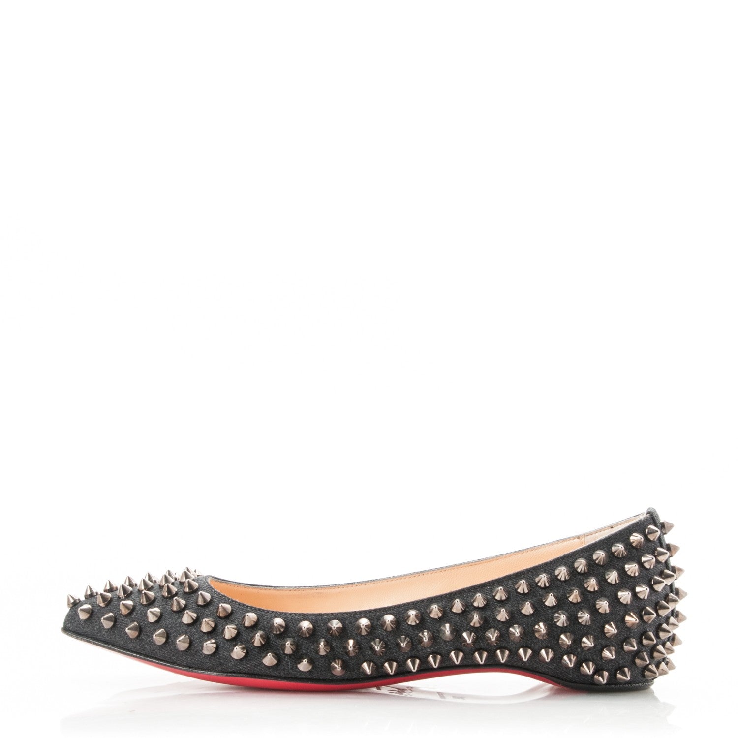 Christian Louboutin Flannel Pigalle Spikes Flats 35 Antracite Gun 1 of 8