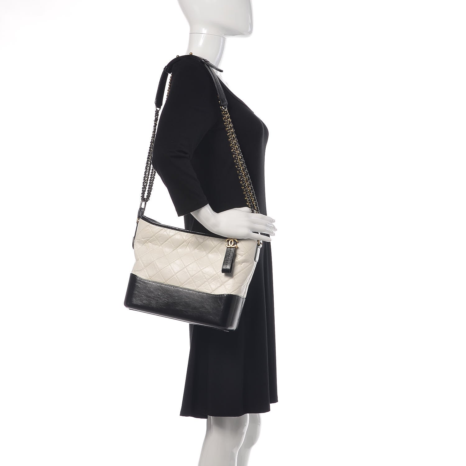 Chanel Aged Calfskin Quilted Medium Gabrielle Hobo Black White 3 of 10