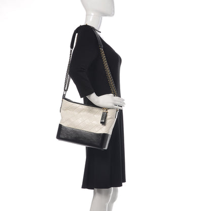 Chanel Aged Calfskin Quilted Medium Gabrielle Hobo Black White 3 of 10