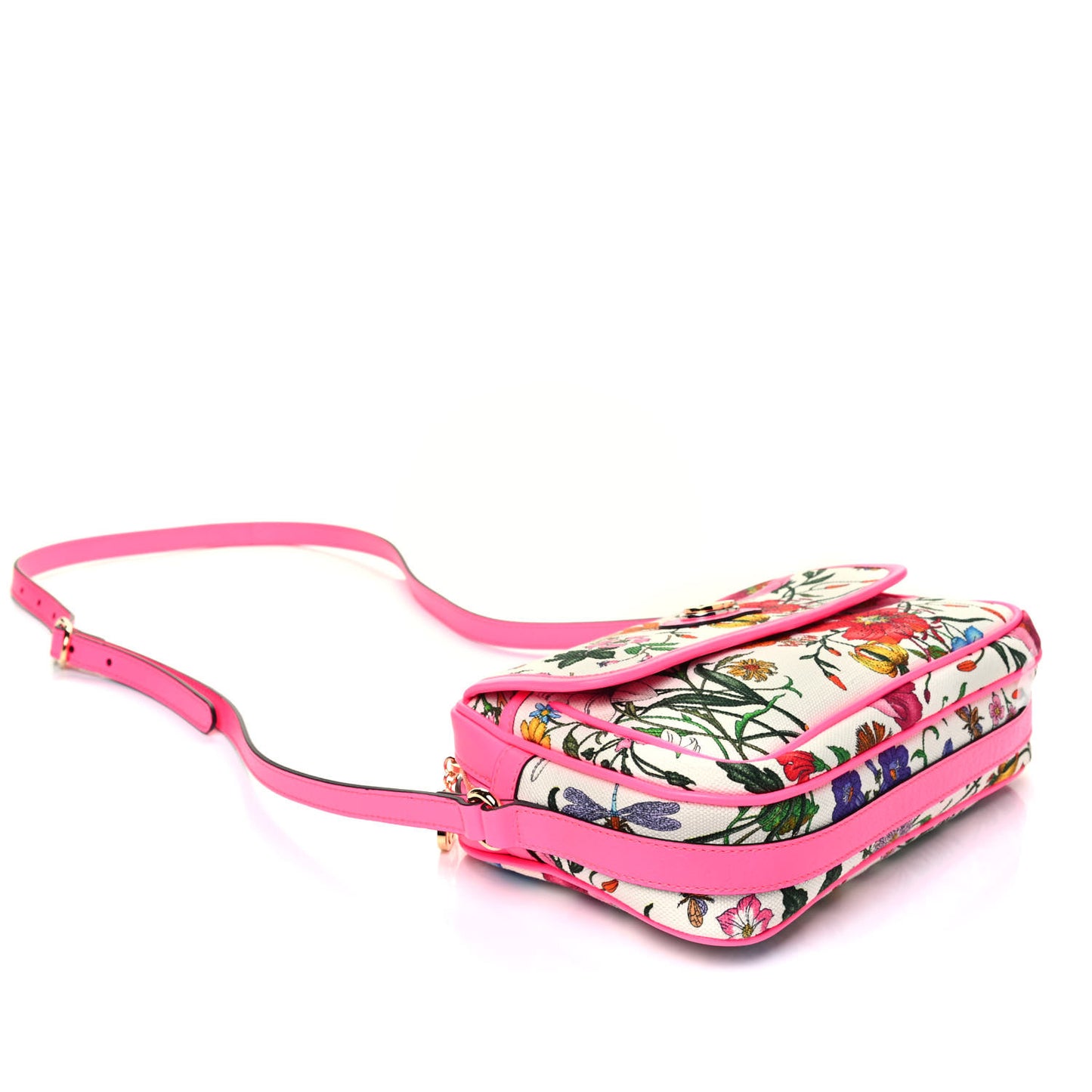 Canvas Flora Floral Shoulder Bag White Fuchsia Fluo
