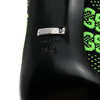 Gucci Technical Jersey Knit GG Monogram Square G 75mm Ankle Boots 36.5 Black Neon Green 7 of 8
