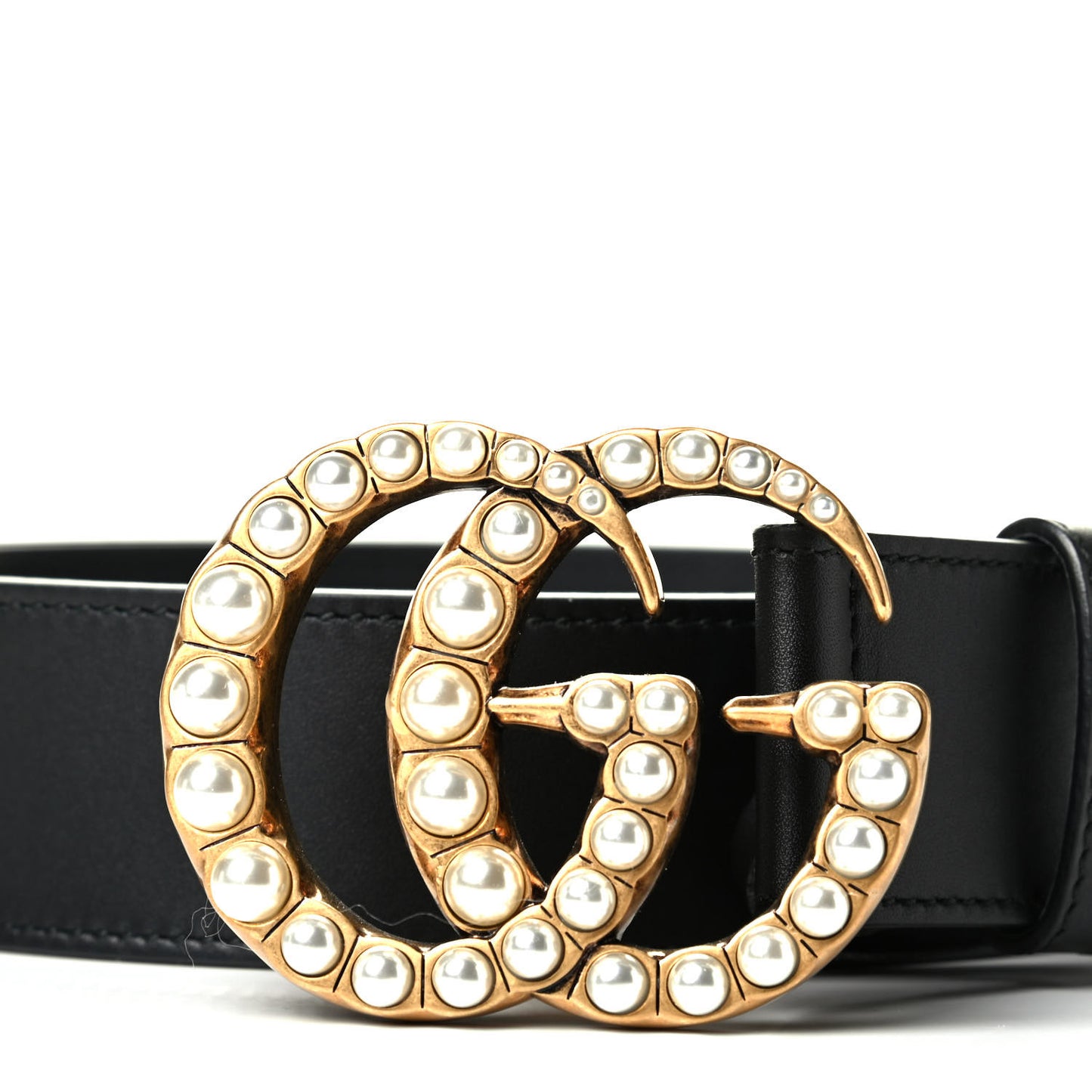 Moon Calfskin Pearl Double G 40mm Belt 80 32 Black Cream