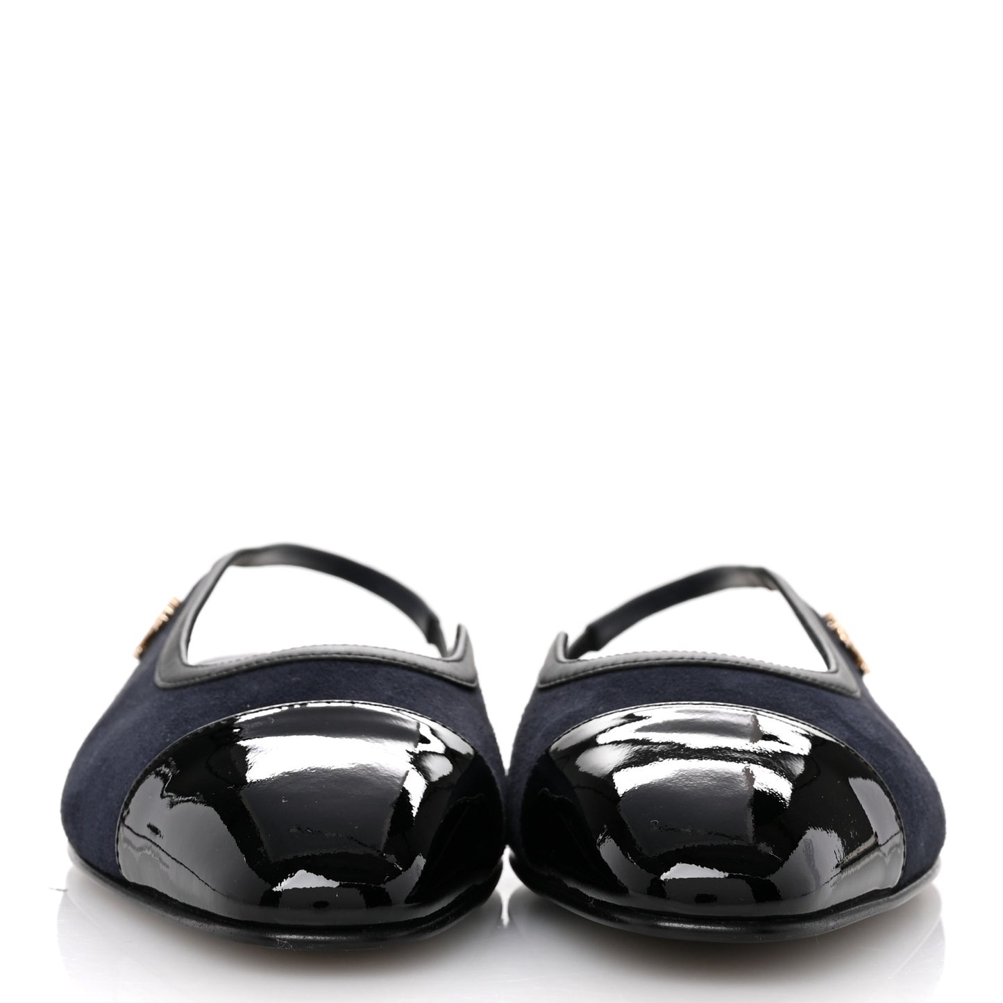 Suede Patent Crystal CC Cap Toe Slingback Flats 41 Navy Black