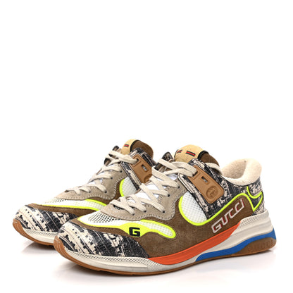 Gucci Suede Calfskin Tejus Printed Mens Ultrapace Sneakers 5.5 Natural Ardesia Neon Yellow 3 of 7
