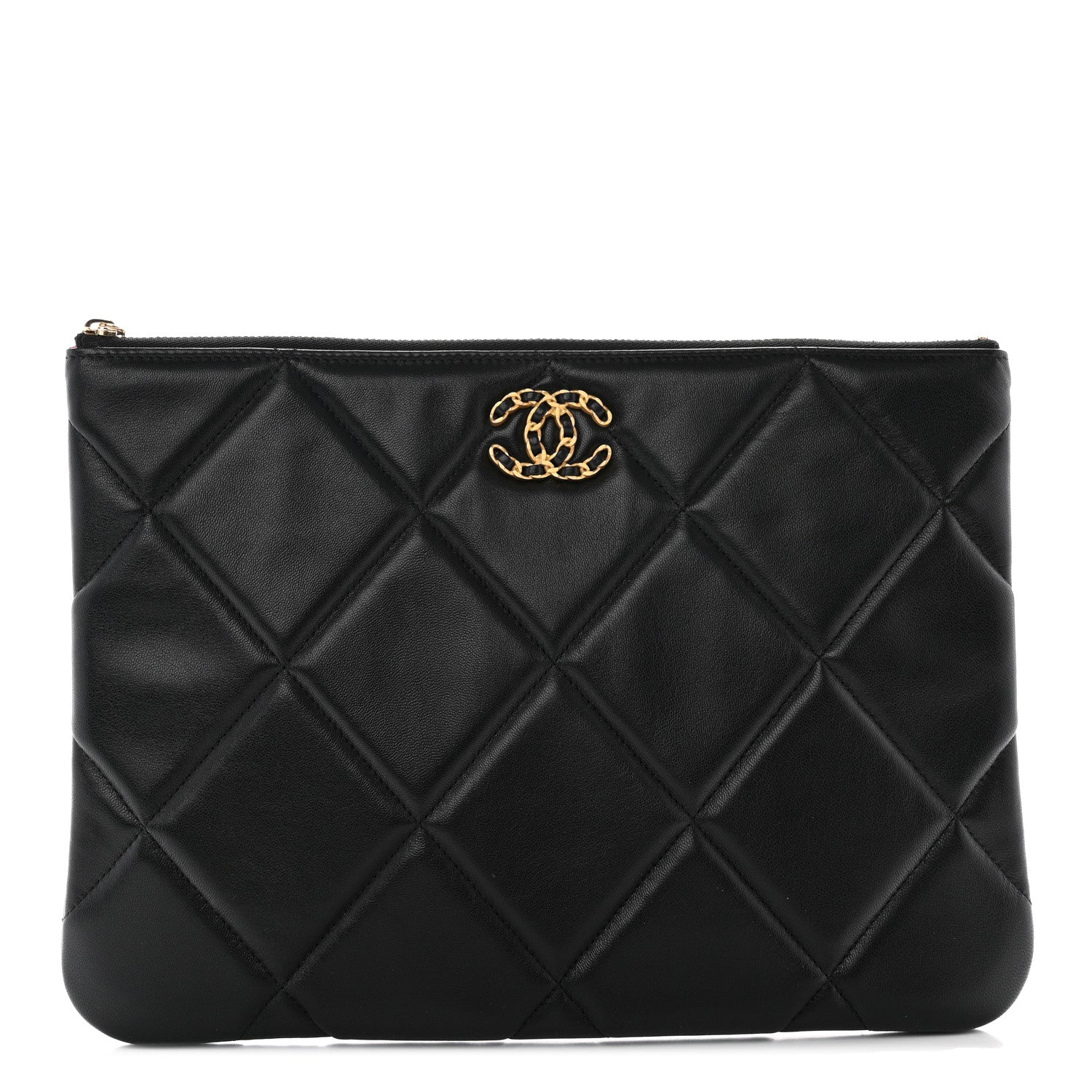 Chanel Goatskin Quilted Large Chanel 19 Pouch Black 1 of 11