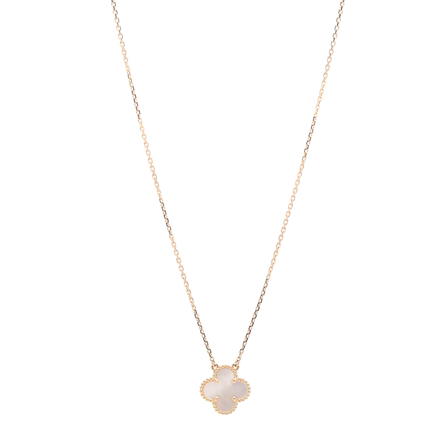 18K Yellow Gold Mother of Pearl Vintage Alhambra Pendant Necklace