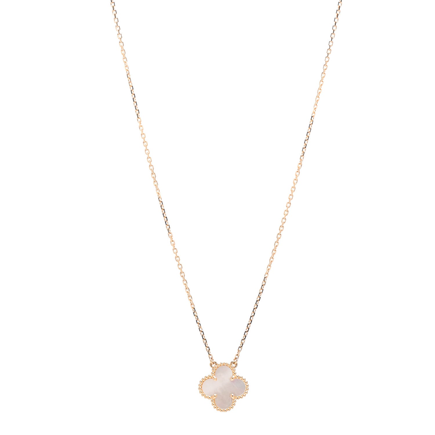 Van Cleef & Arpels 18K Yellow Gold Mother of Pearl Vintage Alhambra Pendant Necklace 1 of 5