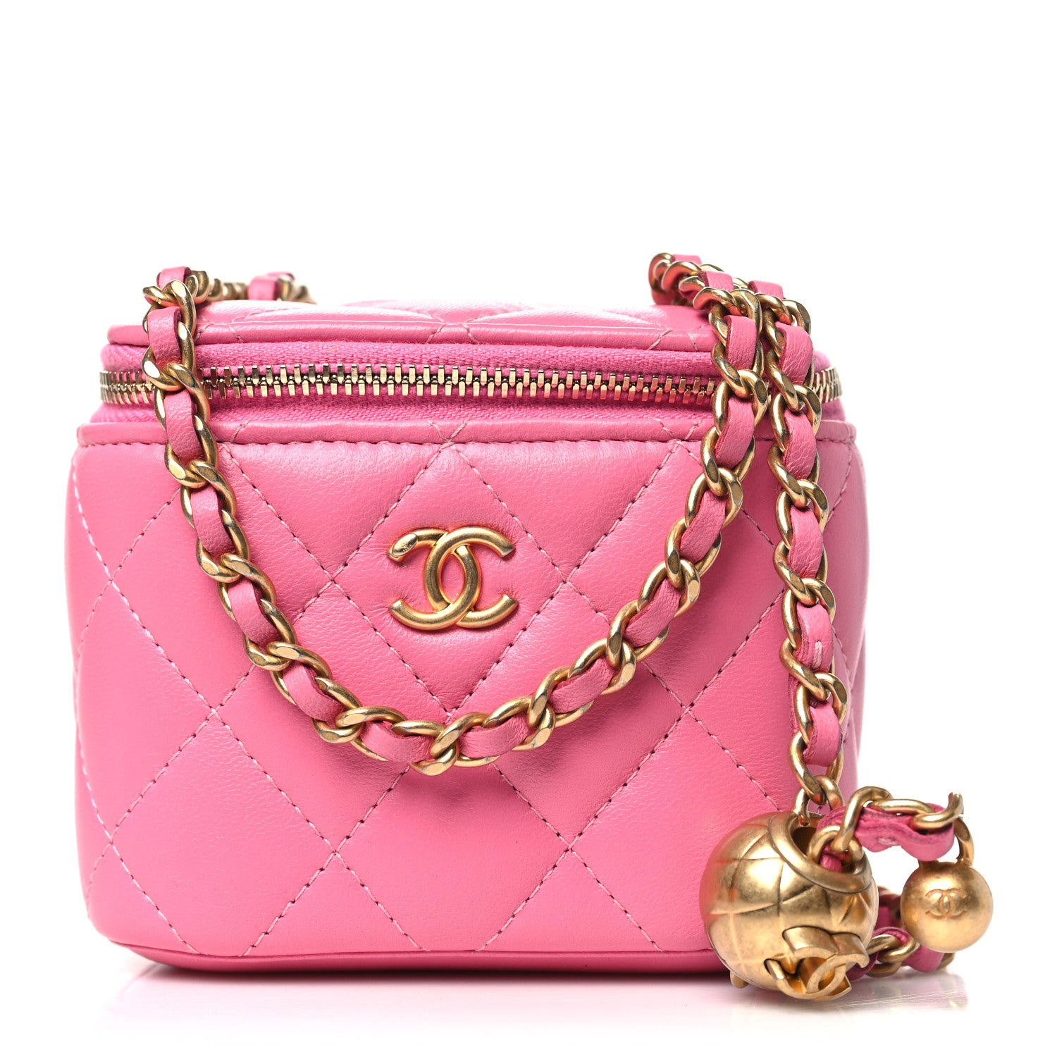 Chanel Lambskin Quilted Pearl Crush Mini Vanity Case With Chain Pink 1 of 10