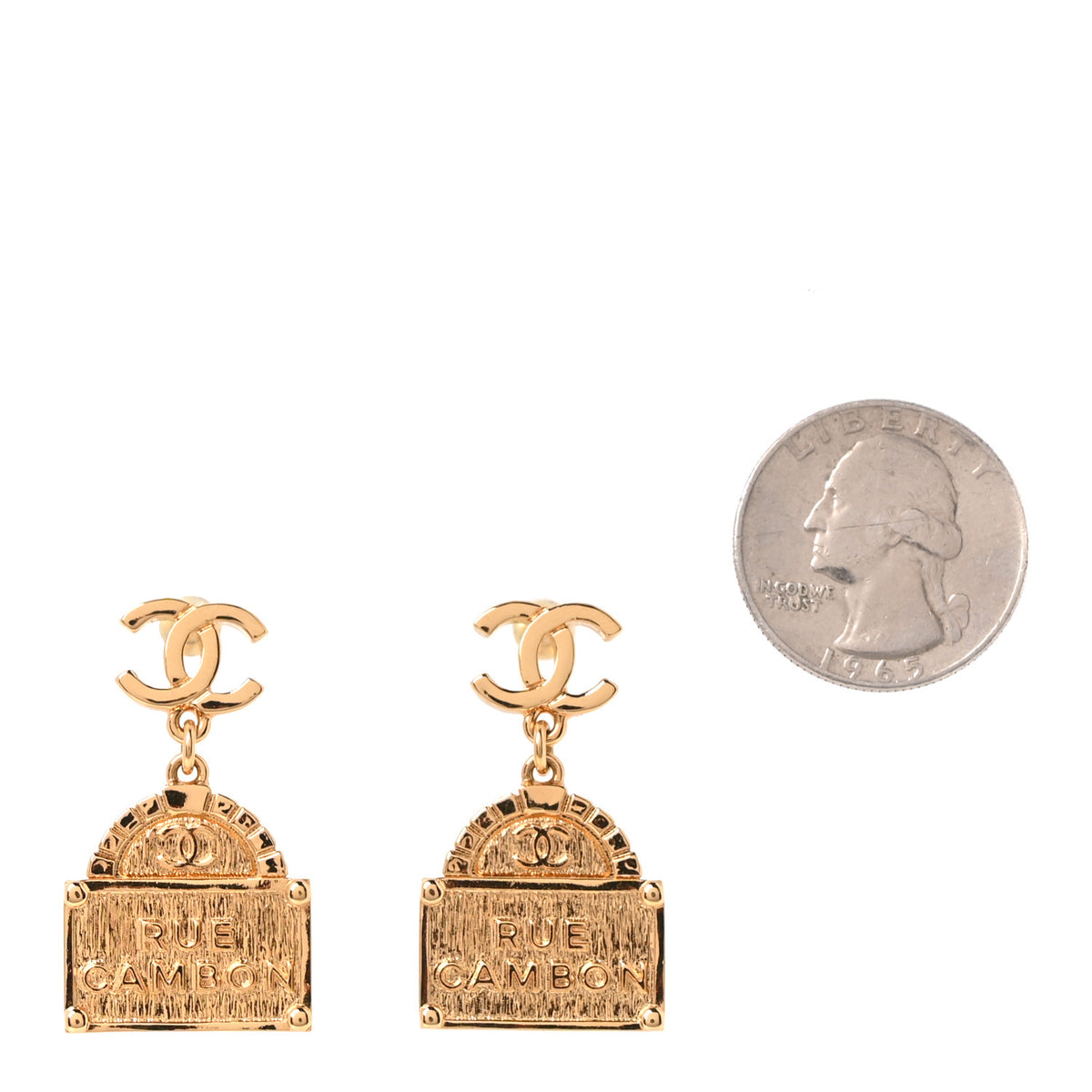 Chanel Metal CC Rue Cambon Drop Earrings Gold 2 of 5