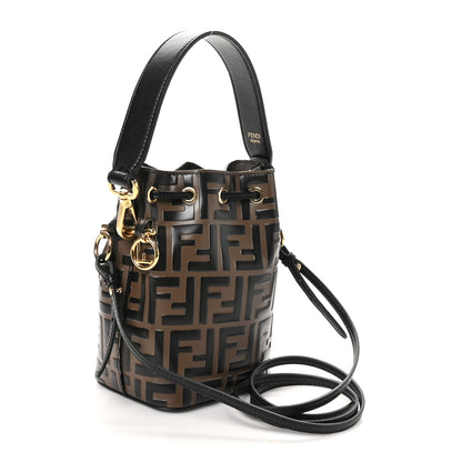 Fendi Vitello Liberty F is Fendi Bi-Color FF 1974 Embossed Mini Mon Tresor Bucket Bag Maya Black 2 of 10